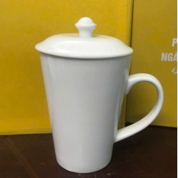 Cốc sứ trắng vát có nắp Bát Tràng