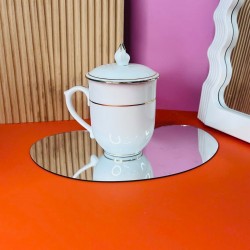 Cốc sứ trắng viền vàng kim có nắp Bát Tràng