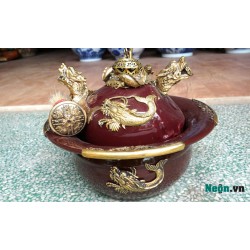 Điếu bát đẹp Chivas đỏ bọc đồng họa tiết cá chép hóa rồng DB241 Điếu bát đẹp Chivas đỏ bọc đồng họa tiết cá chép hóa rồng DB241