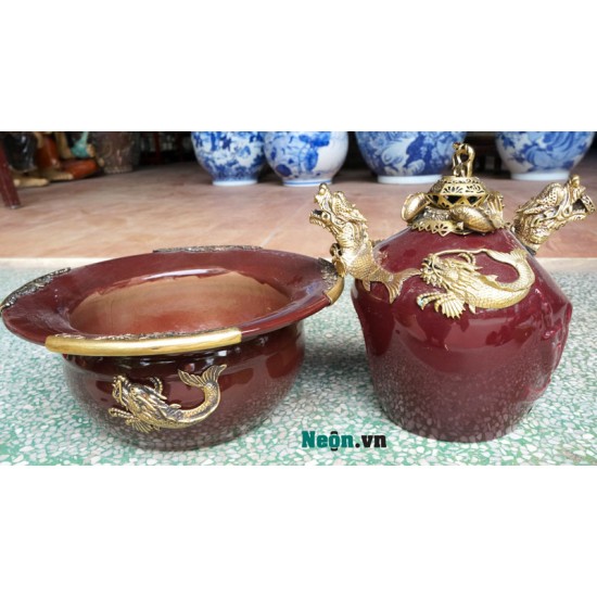 Điếu bát đẹp Chivas đỏ bọc đồng họa tiết cá chép hóa rồng DB241 Điếu bát đẹp Chivas đỏ bọc đồng họa tiết cá chép hóa rồng DB241