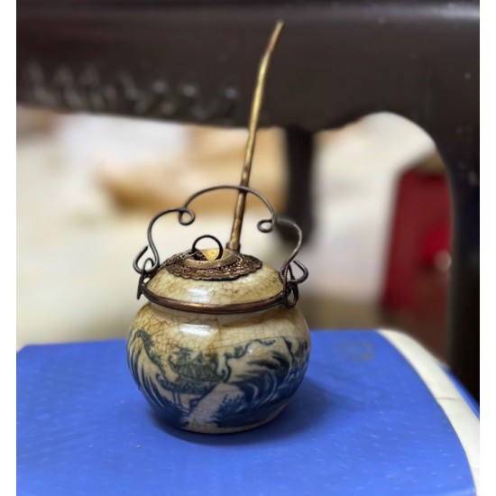 Điếu bát mini giả cổ men rạn vẽ sơn thủy số 2 Điếu bát mini giả cổ men rạn vẽ sơn thủy số 2