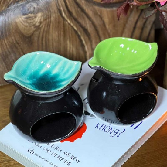 Đèn xông tinh dầu mặt lá gốm Bát Tràng DX10