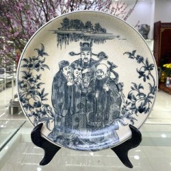 Đĩa gốm sứ trang trí Phúc Lộc Thọ men rạn Bát Tràng D04A