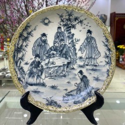 Đĩa gốm sứ trang trí trúc lâm thất hiền bọc đồng Bát Tràng D08B Đĩa gốm sứ trang trí trúc lâm thất hiền bọc đồng Bát Tràng D08B