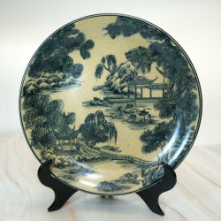 Đĩa gốm sứ trang trí men rạn sơn thủy hữu tình D17