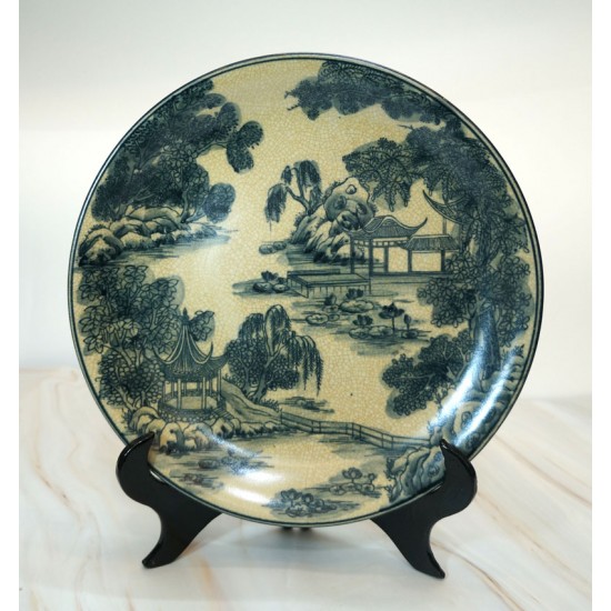 Đĩa gốm sứ trang trí men rạn sơn thủy hữu tình D17