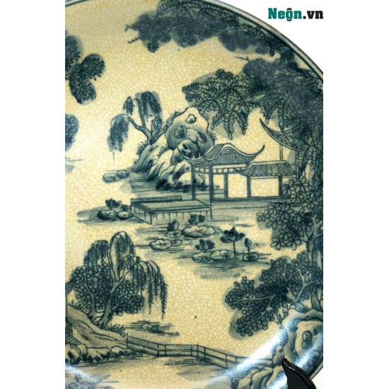 Đĩa gốm sứ trang trí men rạn sơn thủy hữu tình D17