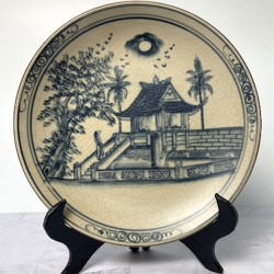 Đĩa gốm sứ Bát Tràng chùa một cột D18 - Quà lưu niệm Hà Nội