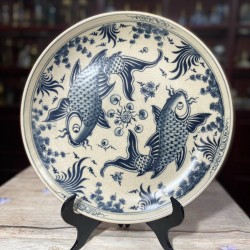 Đĩa gốm sứ men rạn Bát Tràng Song Ngư D01C