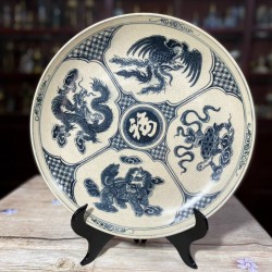 Đĩa gốm sứ men rạn Bát Tràng Tứ Linh D23 Đĩa gốm sứ men rạn Bát Tràng Tứ Linh D23