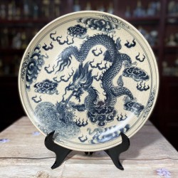 Đĩa gốm sứ men rạn Bát Tràng vẽ Rồng D26 Đĩa gốm sứ men rạn Bát Tràng vẽ Rồng D26