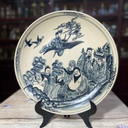 Đĩa gốm sứ men rạn Bát Tràng vẽ Bát Tiên D27
