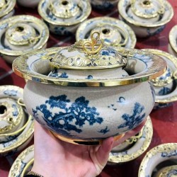 Điếu bát Bát Tràng men rạn họa tiết sơn thủy DB01C Điếu bát Bát Tràng men rạn họa tiết sơn thủy DB01C