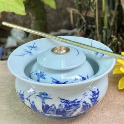 Điếu bát men lam họa tiết Trúc lâm thất hiền Bát Tràng DB09C Điếu bát men lam họa tiết Trúc lâm thất hiền Bát Tràng DB09C