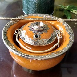 Điếu bát men hoa vàng bóng bọc đồng Bát Tràng DB39 Điếu bát men hoa vàng bóng bọc đồng Bát Tràng DB39