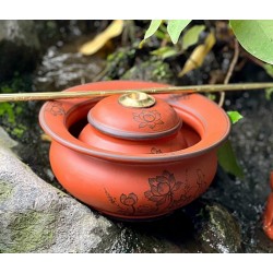 Điếu bát gốm tử sa vẽ sen Bát Tràng kèm xe đồng DB40 Điếu bát gốm tử sa vẽ sen Bát Tràng kèm xe đồng DB40