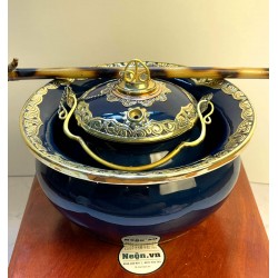 Điếu bát đẹp men xanh đen bọc đồng DB26 Điếu bát đẹp men xanh đen bọc đồng DB26