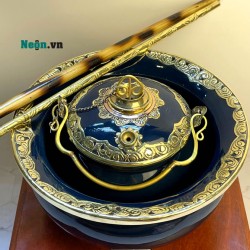 Điếu bát đẹp men xanh đen bọc đồng DB26 Điếu bát đẹp men xanh đen bọc đồng DB26