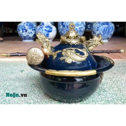 Điếu bát Chivas xanh cô ban họa tiết cá chép hóa rồng DB242