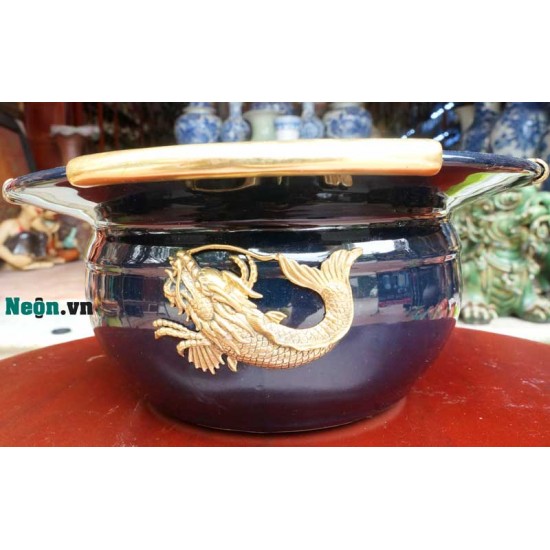 Điếu bát Chivas xanh cô ban họa tiết cá chép hóa rồng DB242 Điếu bát Chivas xanh cô ban họa tiết cá chép hóa rồng DB242
