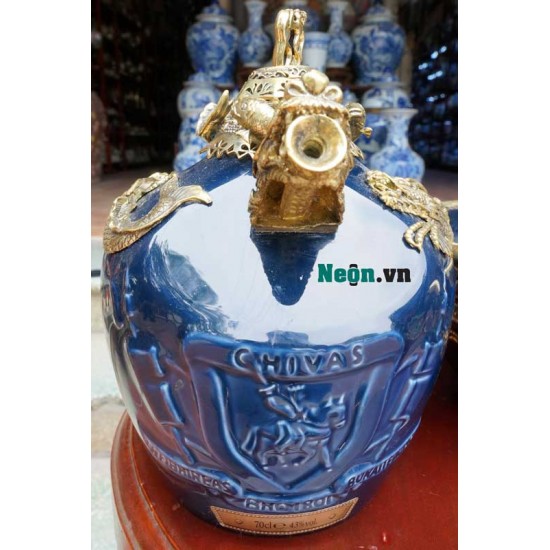 Điếu bát Chivas xanh cô ban họa tiết cá chép hóa rồng DB242 Điếu bát Chivas xanh cô ban họa tiết cá chép hóa rồng DB242