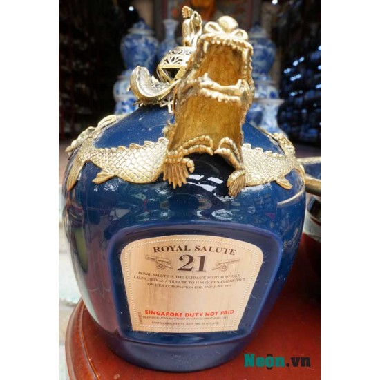 Điếu bát Chivas xanh cô ban họa tiết cá chép hóa rồng DB242 Điếu bát Chivas xanh cô ban họa tiết cá chép hóa rồng DB242