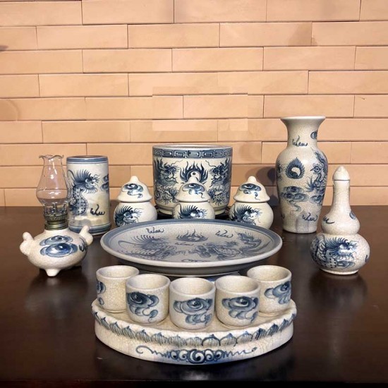 Bộ đồ thờ cơ bản men rạn Bát Tràng DT04 Bộ đồ thờ cơ bản men rạn Bát Tràng DT04