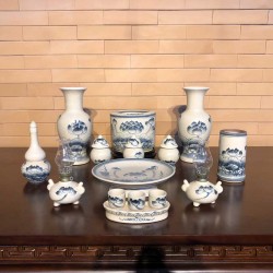 Bộ đồ thờ đơn giản men rạn vẽ sen Bát Tràng DT06
