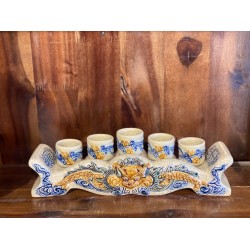 Bộ kỷ ngai 5 chén thờ men rạn đắp nổi rồng KN01R