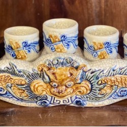 Bộ kỷ ngai 5 chén thờ men rạn đắp nổi rồng KN01R Bộ kỷ ngai 5 chén thờ men rạn đắp nổi rồng KN01R