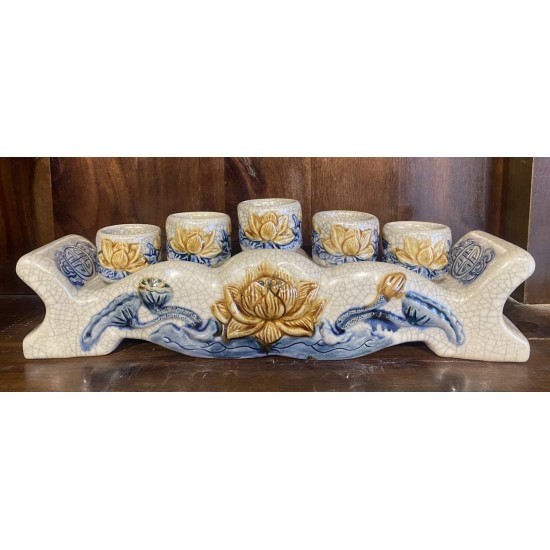 Bộ kỷ ngai 5 chén thờ men rạn đắp nổi hoa sen KN01S Bộ kỷ ngai 5 chén thờ men rạn đắp nổi hoa sen KN01S