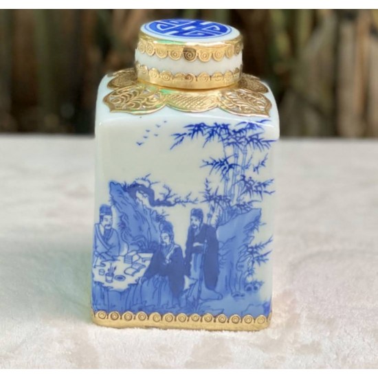 Bình đựng trà bọc đồng trúc lâm thất hiền LC02 Bình đựng trà bọc đồng trúc lâm thất hiền LC02