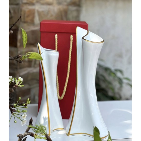 Bộ 2 bình gốm decor nghệ thuật vẽ nhũ vàng DE03
