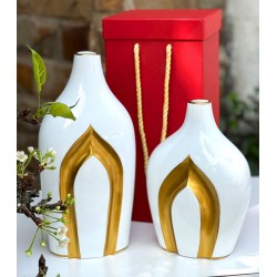 Bộ 2 bình gốm decor nghệ thuật vẽ nhũ vàng DE04