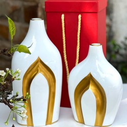 Bộ 2 bình gốm decor nghệ thuật vẽ nhũ vàng DE04