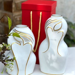 Bộ 2 bình gốm decor nghệ thuật vẽ nhũ vàng DE05