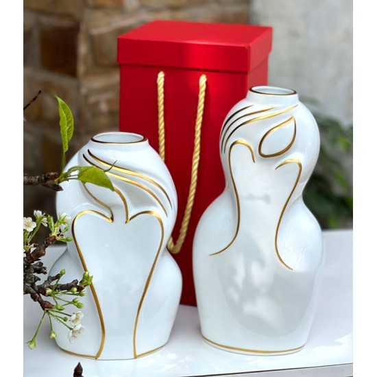 Bộ 2 bình gốm decor nghệ thuật vẽ nhũ vàng DE05