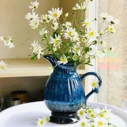 Lọ hoa dáng bình sữa gân mỏ vịt xanh dương LH0221