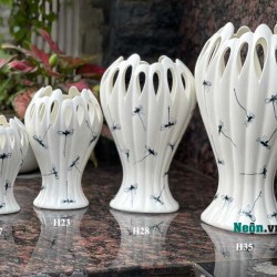 Lọ hoa dáng bàn tay Phật vẽ chuồn kim LH032 Lọ hoa dáng bàn tay Phật vẽ chuồn kim LH032