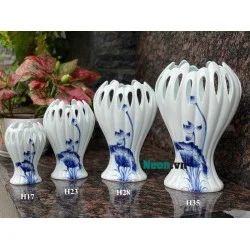 Lọ hoa dáng bàn tay Phật vẽ hoa sen xanh LH033X