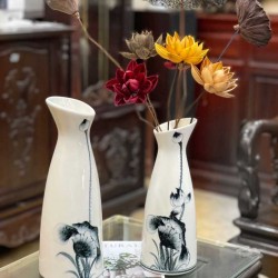 Bình hoa cao dáng chày vát vẽ hoa sen LH10 Bình hoa cao dáng chày vát vẽ hoa sen LH10