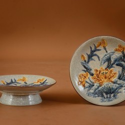 Bộ đồ thờ men rạn đắp nổi sen Bát Tràng DT33C