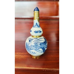 Nậm vẽ phượng men lam bọc đồng 500ml NR05A