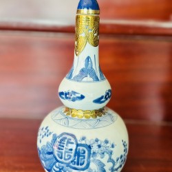 Nậm vẽ mai chí thọ men lam bọc đồng 500ml NR05B Nậm vẽ mai chí thọ men lam bọc đồng 500ml NR05B