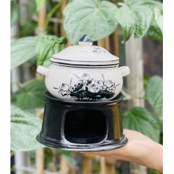 Nồi sứ hâm nóng thức ăn kèm chân bếp NH01