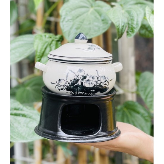 Nồi sứ hâm nóng thức ăn kèm chân bếp NH01