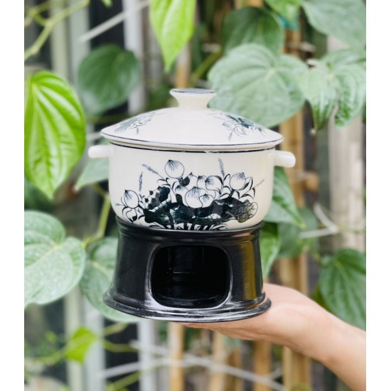 Nồi sứ hâm nóng thức ăn kèm chân bếp NH01