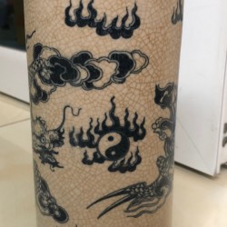 Ống hương men rạn giả cổ vẽ hình rồng OH01