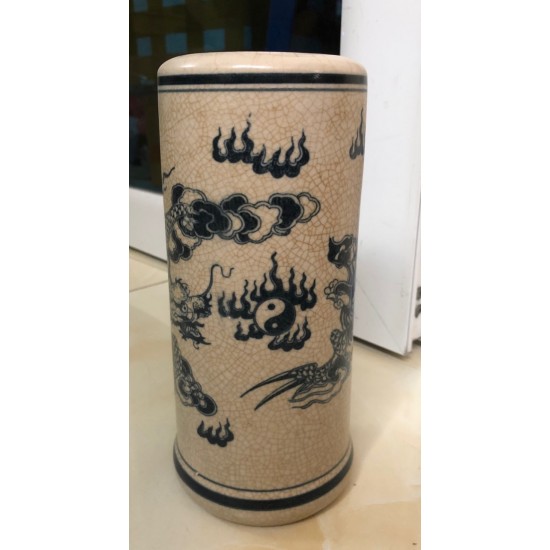 Ống hương men rạn giả cổ vẽ hình rồng OH01