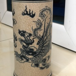 Ống hương men rạn giả cổ vẽ hình rồng OH01